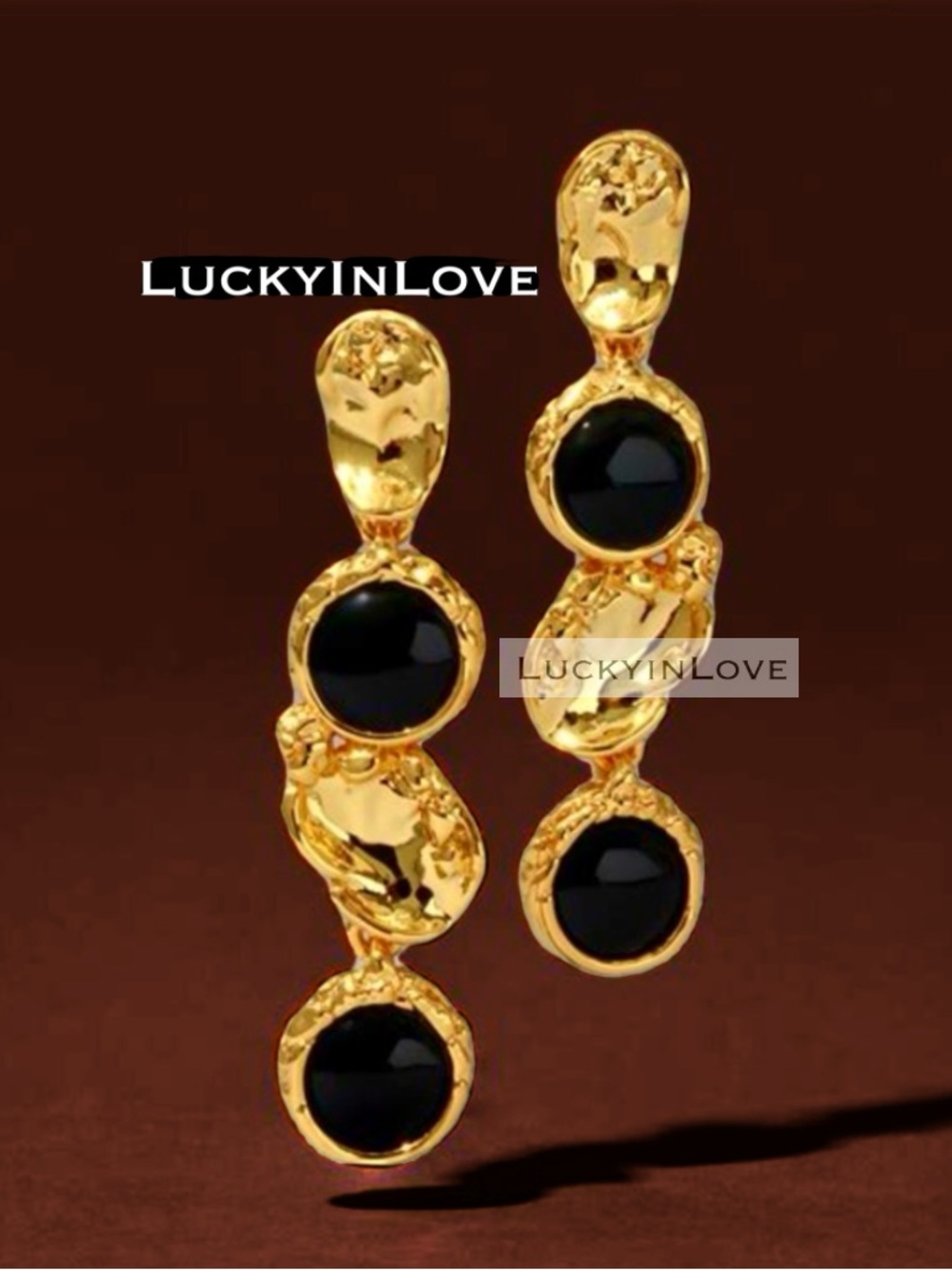 ALEXIS BITTAR • Brut Black Onyx Gold Coin Linear Post Drop Earrings